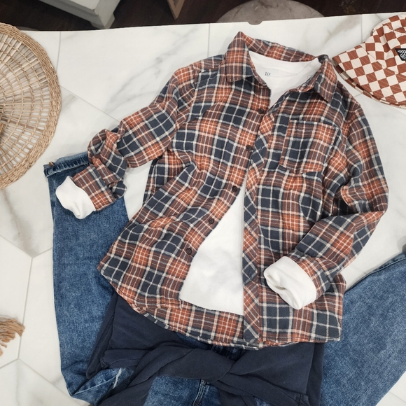 [ COTTON ON] boys size 9-10 plaid coral,gray  long sleeve button up  shirt - Picture 4 of 16
